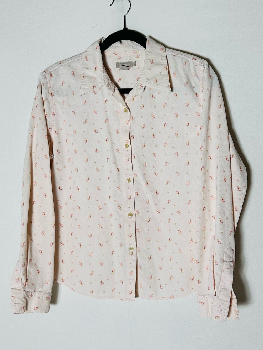 Vintage 90s J Crew Ditsy Floral Button Down Blouse Pink White L Gorpcore Granola